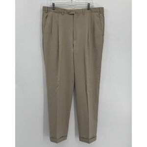 Ermenegildo Zegna Men 38R Tan Wool Pleated Cuffed Dress Pants